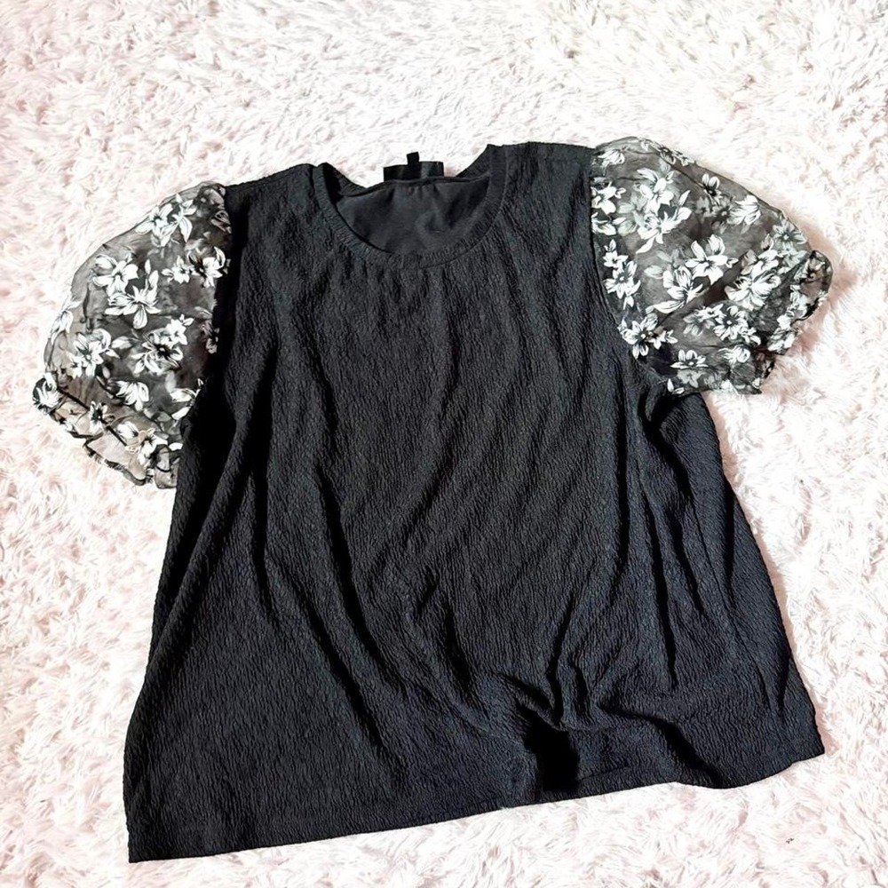 Dark‎ Fairy 3D Floral Puff Sleeve Whimsygoth Top Womens 2X Academia Romantic
